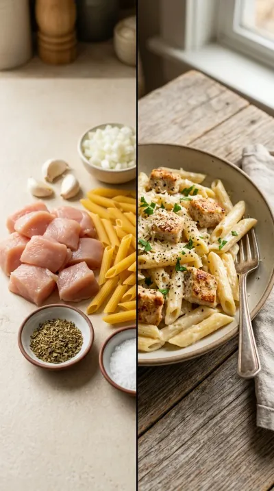 Creamy Garlic Parmesan Chicken Pasta One Pot - ready to serve
