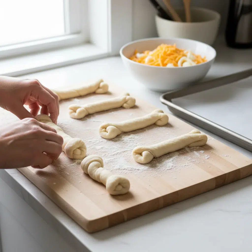 Easy Cheesy Halloween Breadstick Bones Recipe - cooking process