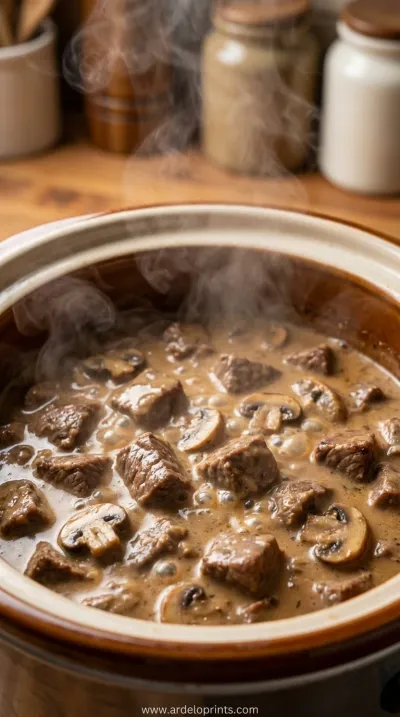Easy Crock Pot Beef Stroganoff Recipe - cooking process