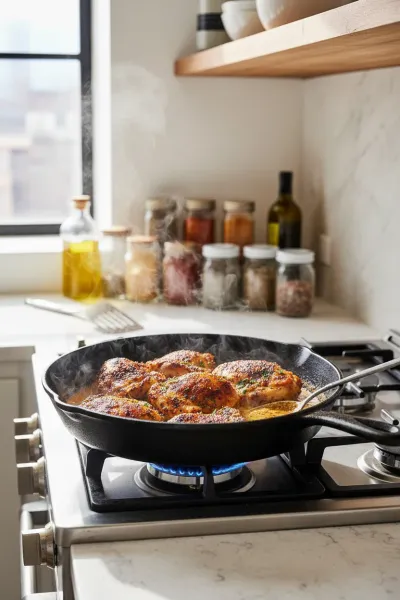 Easy Skillet Chicken Thighs Recipe - cooking process