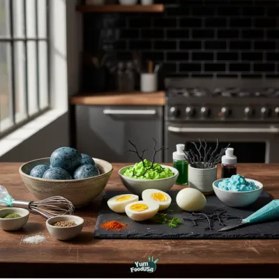 Eerie Halloween Deviled Eggs - ingredients preparation