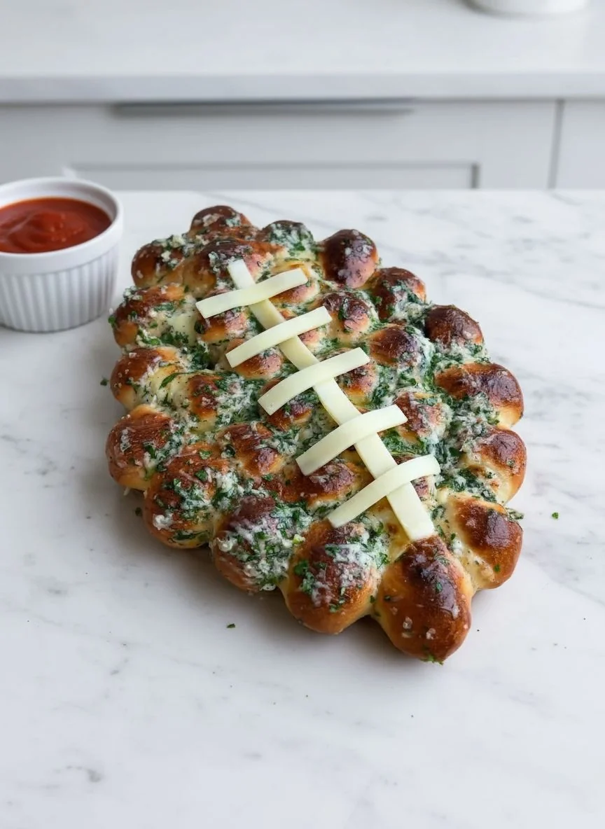 Football-Shaped Cheesy Stuffed Garlic Bread Rolls