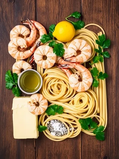 Garlic Butter Shrimp Scampi Pasta - ingredients preparation