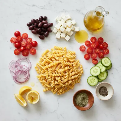 Easy Greek Pasta Salad - cooking process