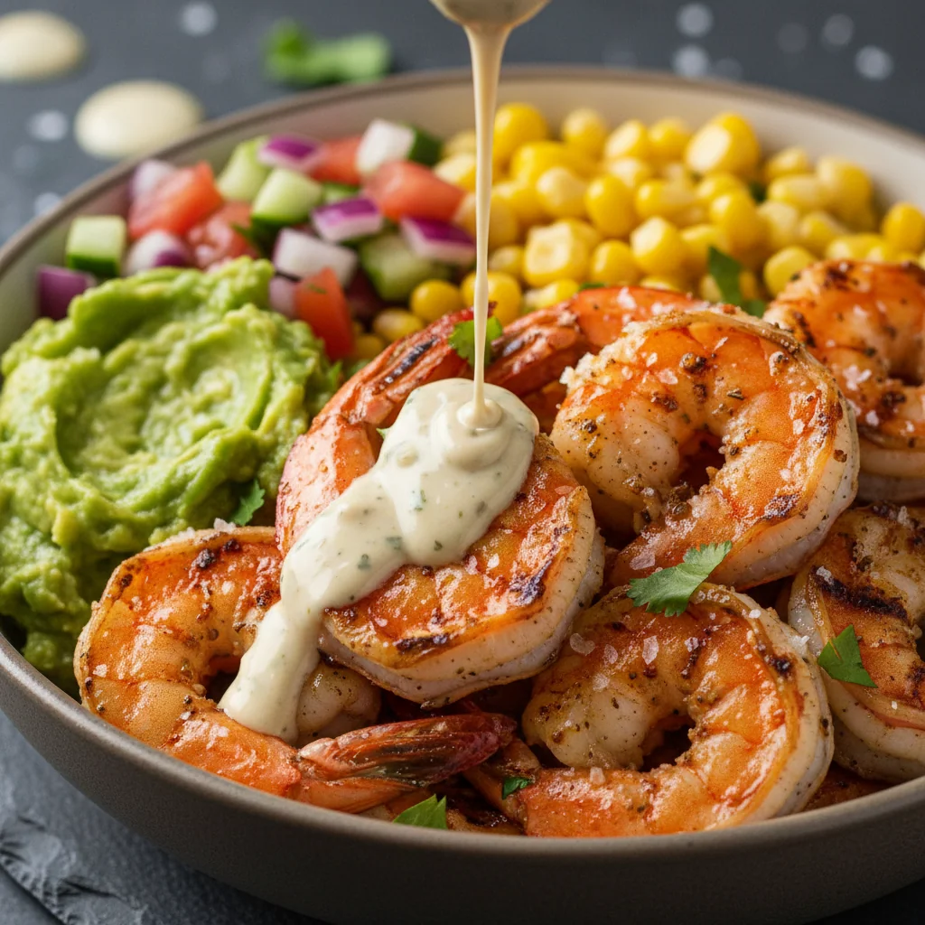 Grilled Shrimp Bowl with Creamy Garlic Sauce - feature image