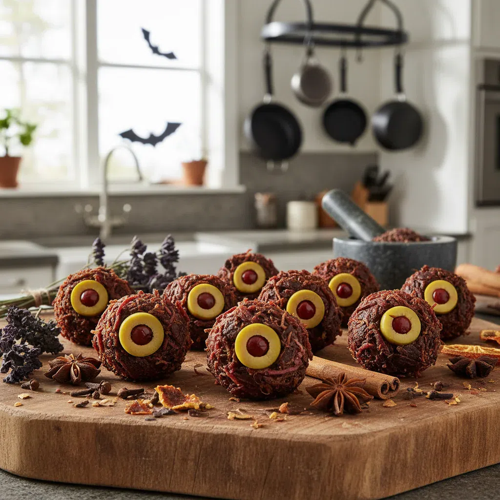 Spooky Jerked Beef Halloween Snack Eyeballs, perfect for a party