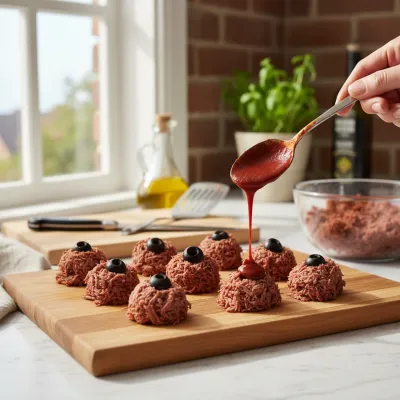 Jerked Beef Halloween Snack Eyeballs Recipe - cooking process