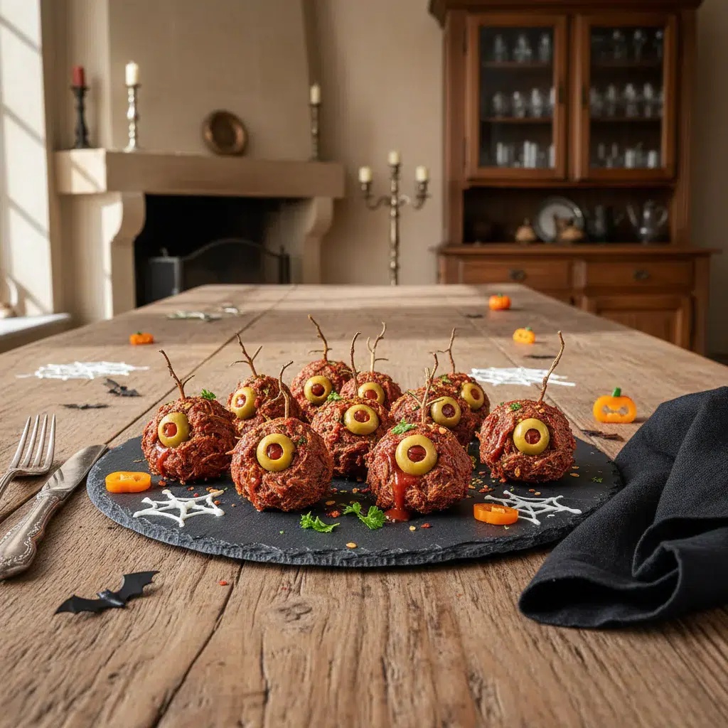 Jerked Beef Halloween Snack Eyeballs Recipe - final presentation