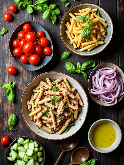Easy High Protein Pasta Salad - ingredients preparation