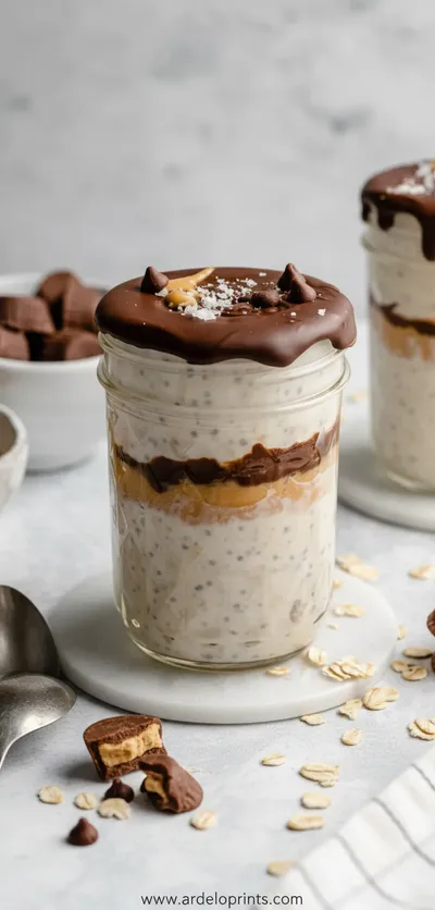 High Protein Peanut Butter Chocolate Overnight Oats - ready to serve