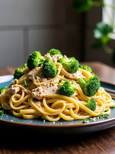 High Protein Rotisserie Chicken Broccoli Pasta - ready to serve