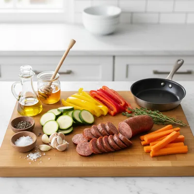 Honey Garlic Sausage & Veggies – Easy One-Pan Recipe - cooking process