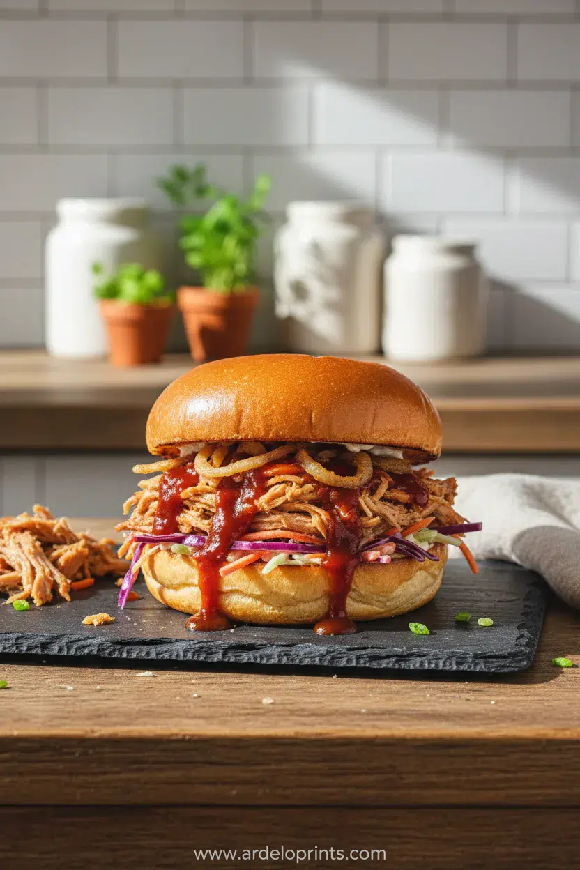 Easy Summer Slow Cooker BBQ Pulled Chicken - feature image