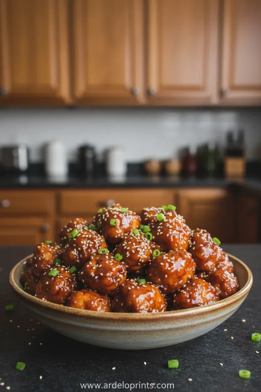 Easy Crockpot General Tso's Chicken served in a white bowl with chopsticks.