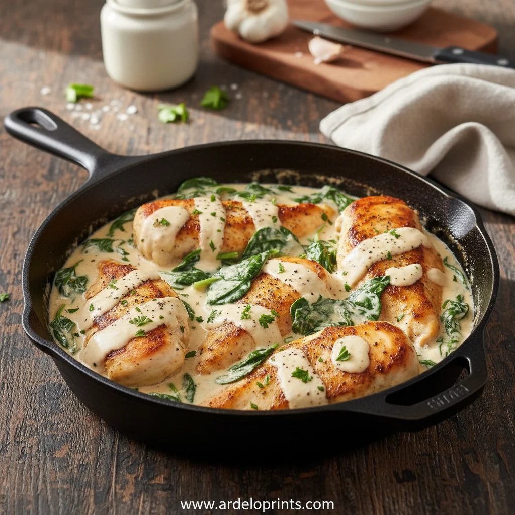 Creamy Spinach Garlic Chicken Recipe