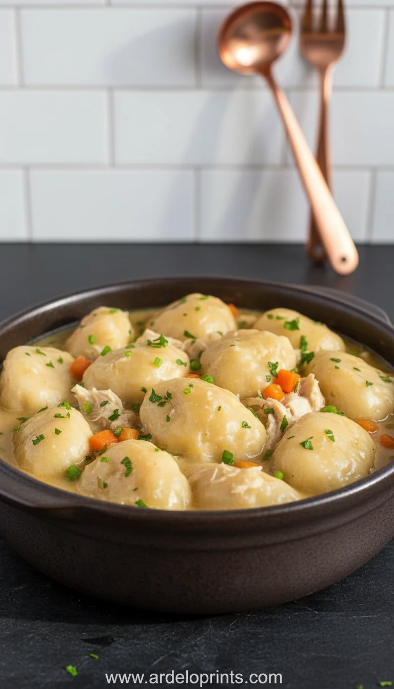 Easy Slow Cooker Chicken Dumplings Recipe - feature image