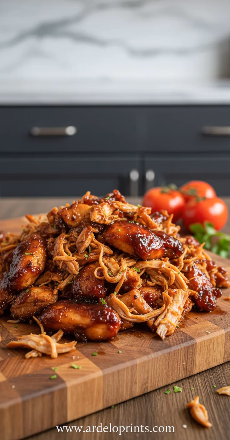 Sweet Baby Rays crockpot chicken shredded and served on a bun.