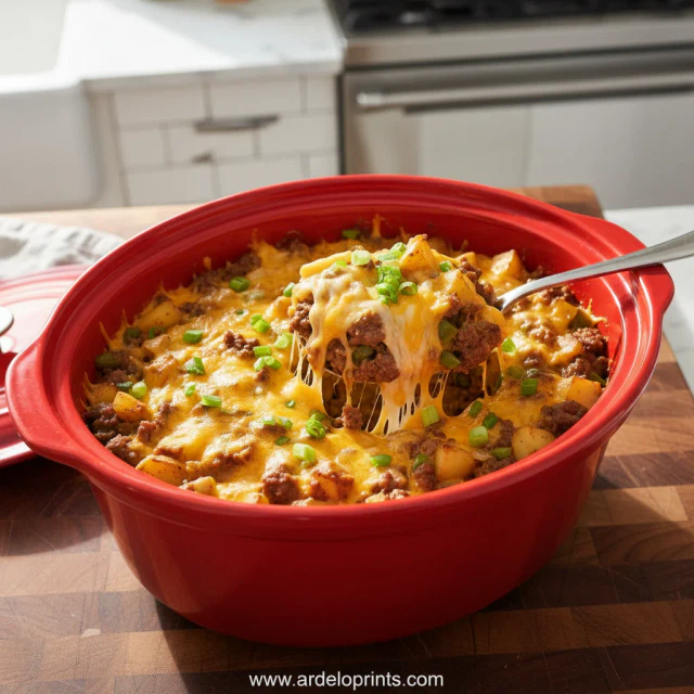 Crockpot Cheesesteak Potato Casserole