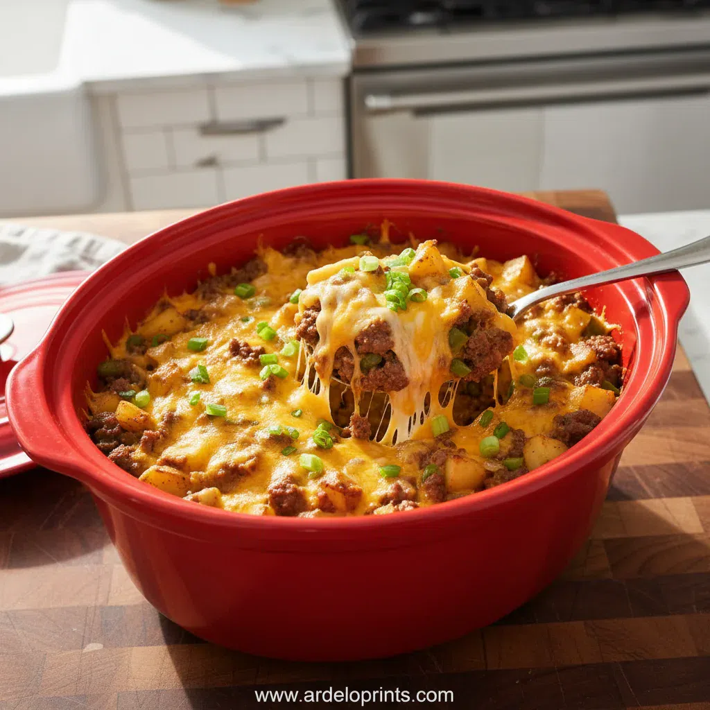 Crockpot Cheesesteak Potato Casserole