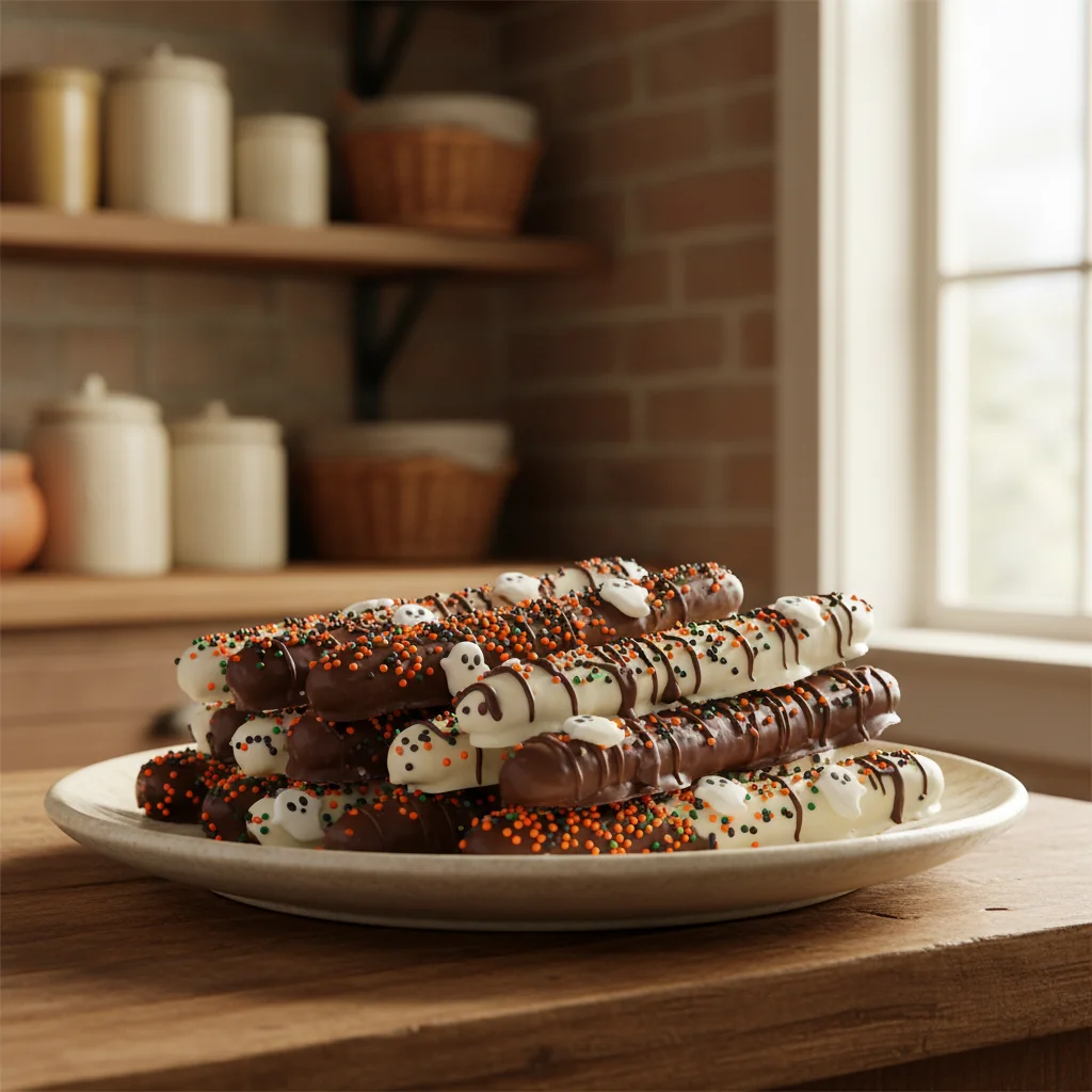Halloween Chocolate Covered Pretzels - feature image