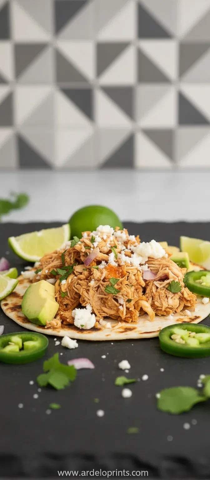 Easy and healthy crockpot chicken tacos served in warm tortillas with fresh toppings.