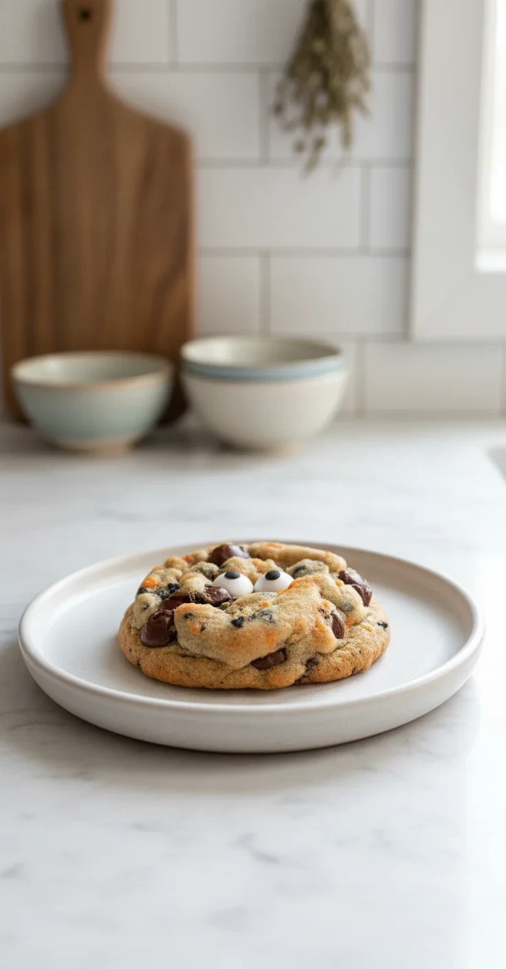 Easy Halloween Chocolate Chip Cookies with candy eyes and colorful sprinkles