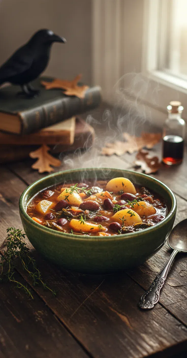 Witches Brew Stew with vibrant fall vegetables, perfect for Halloween.