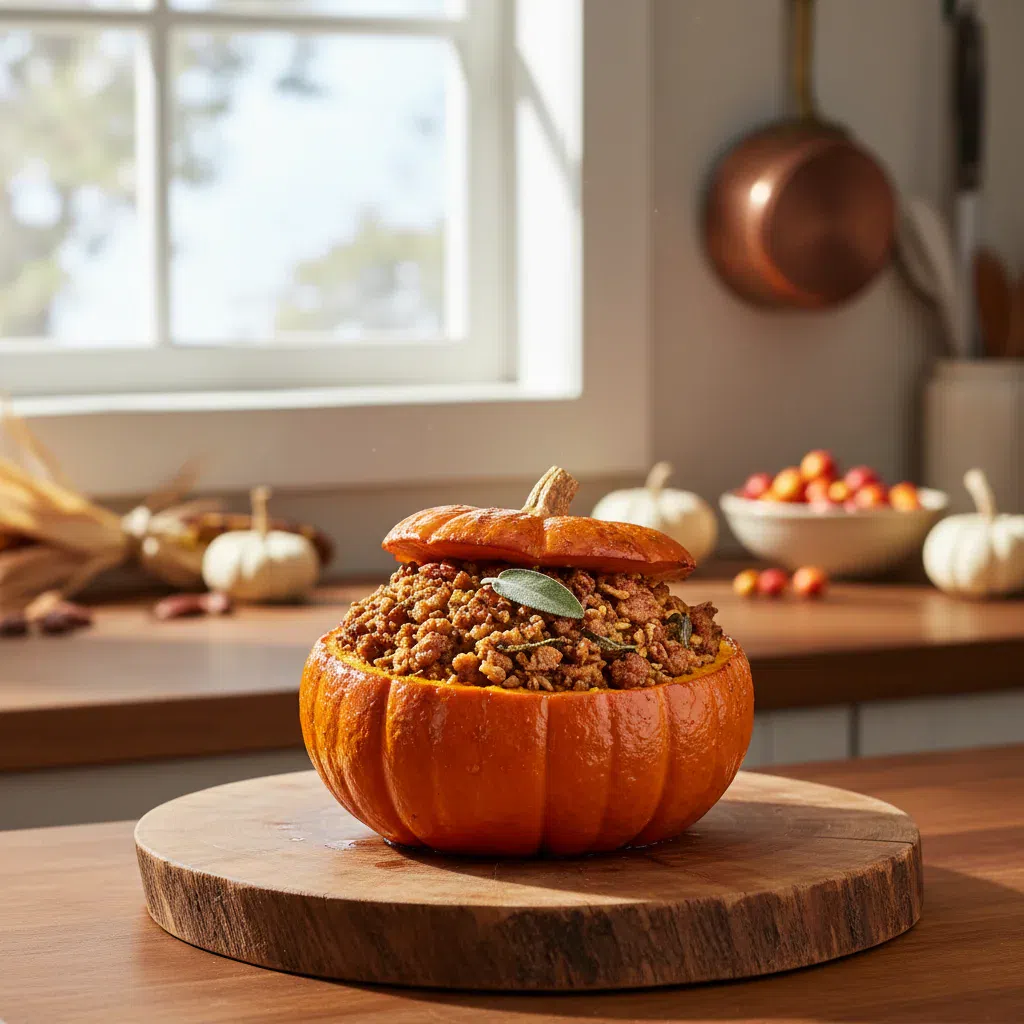 Savory Ground Turkey and Sage Stuffed Pumpkins, perfect for a cozy fall dinner
