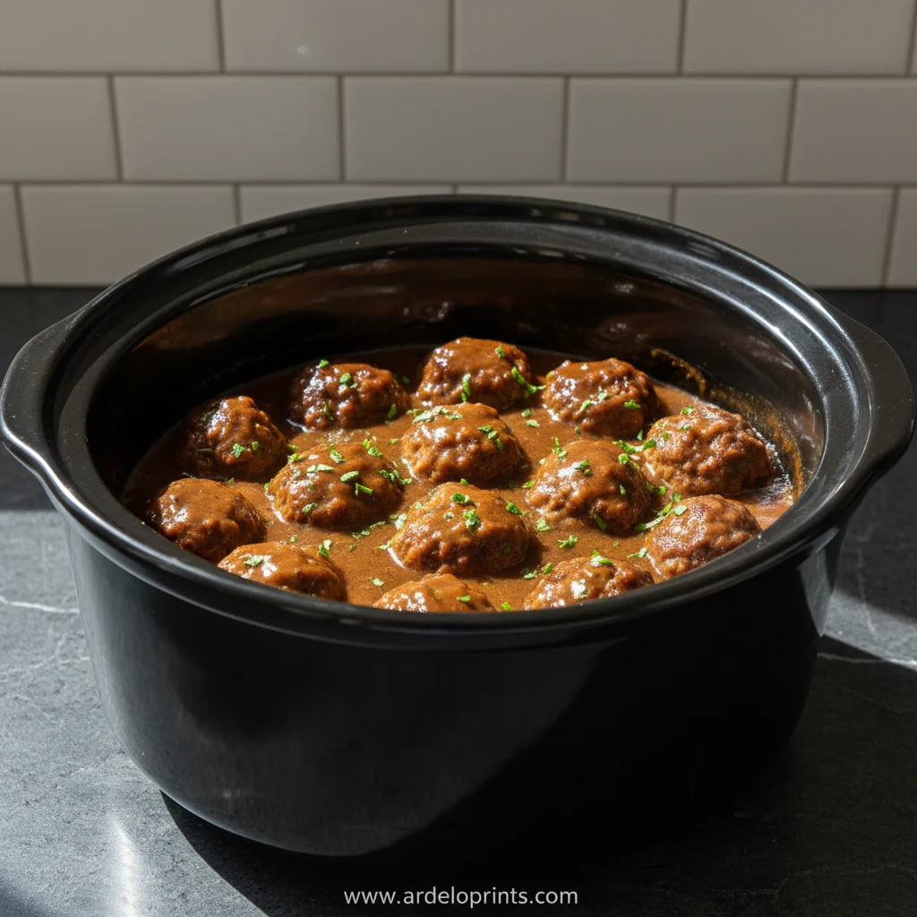 Slow Cooker Salisbury Steak Meatballs Recipe - feature image