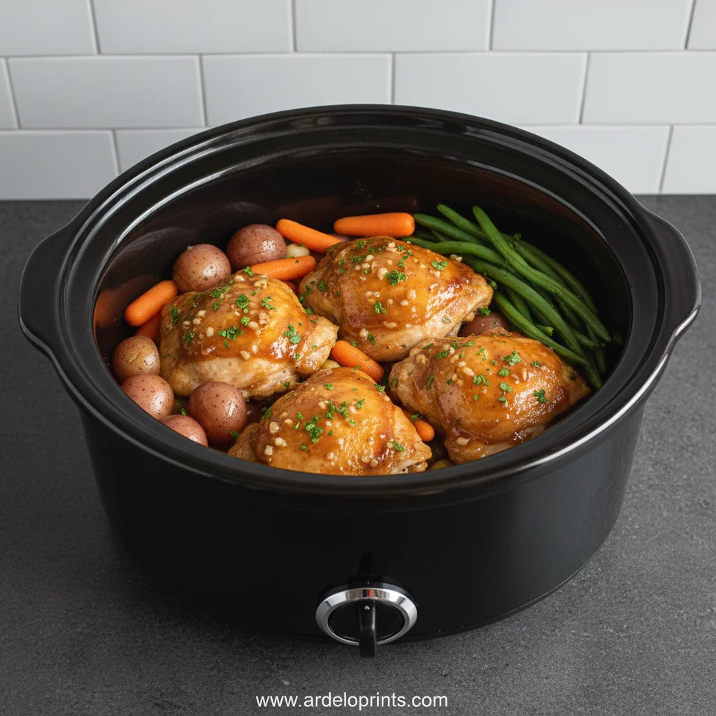 Slow Cooker Honey Garlic Chicken & Veggies - feature image