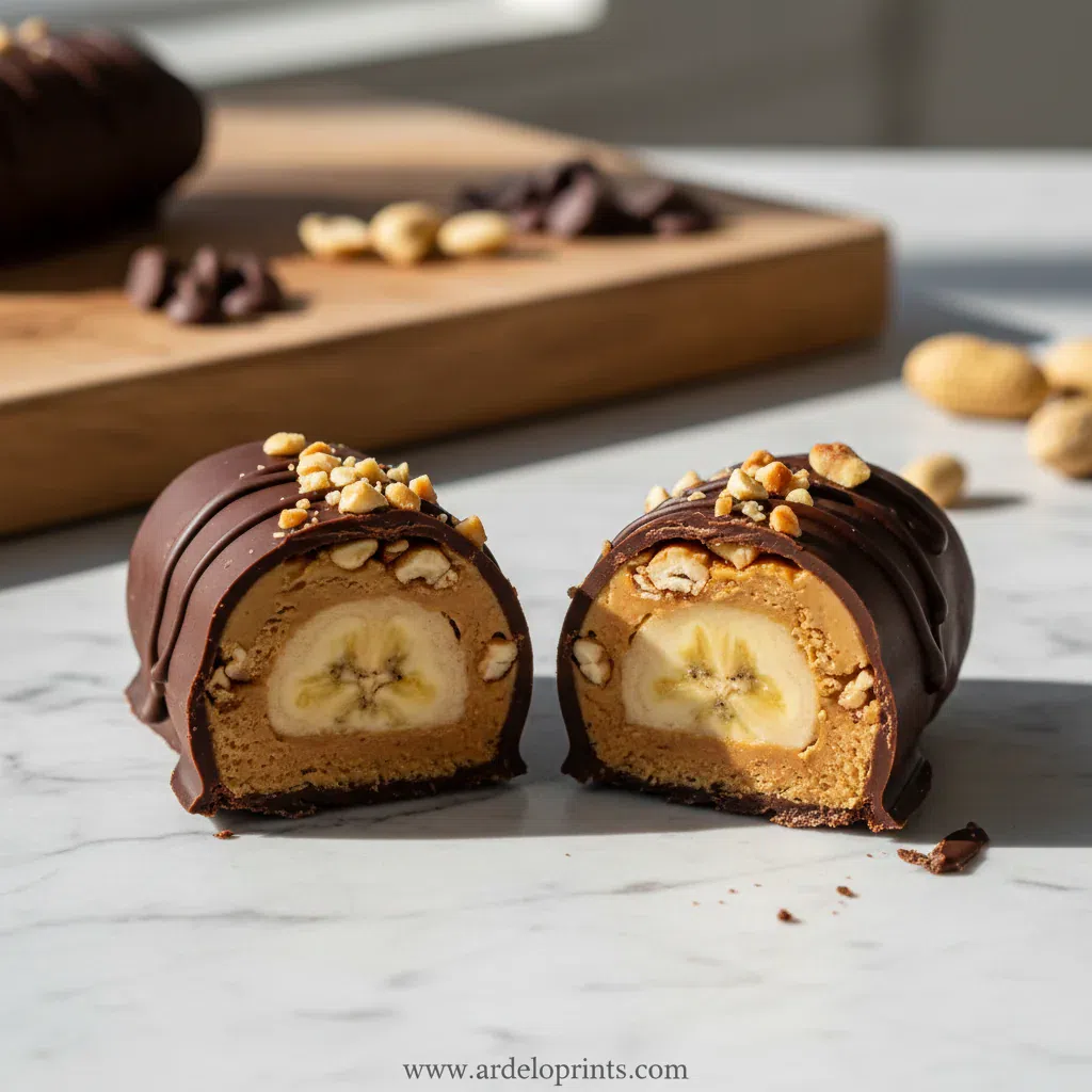 Low Calorie Frozen Banana Snickers on a plate