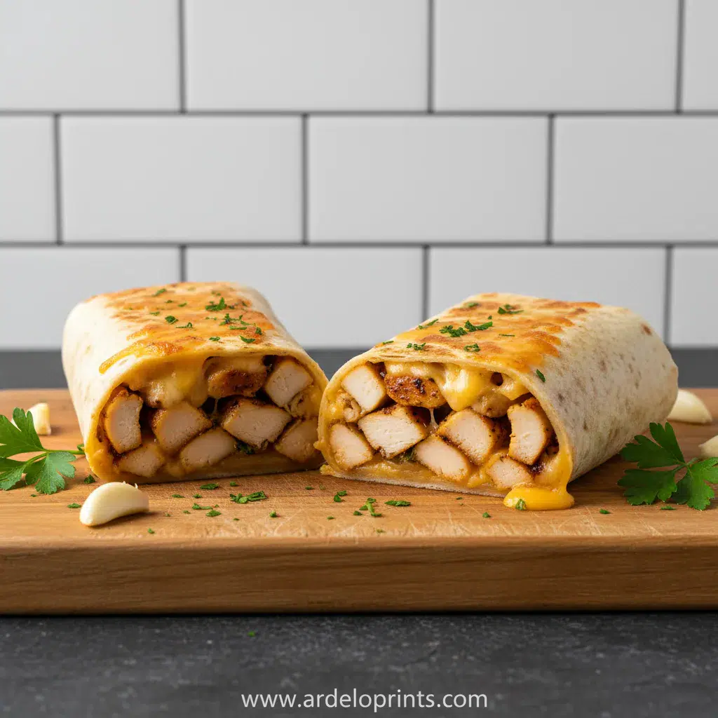 Cheesy Garlic Chicken Wraps Recipe - feature image