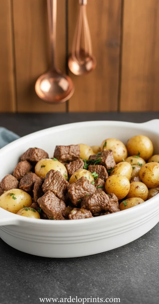 Crockpot Garlic Butter Beef Bites with Potatoes
