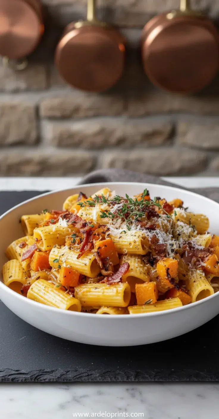 Pumpkin & Caramelized Onion Pasta Recipe - feature image