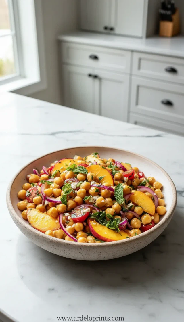 Chickpea Peach Salad with Honey Lime Dressing