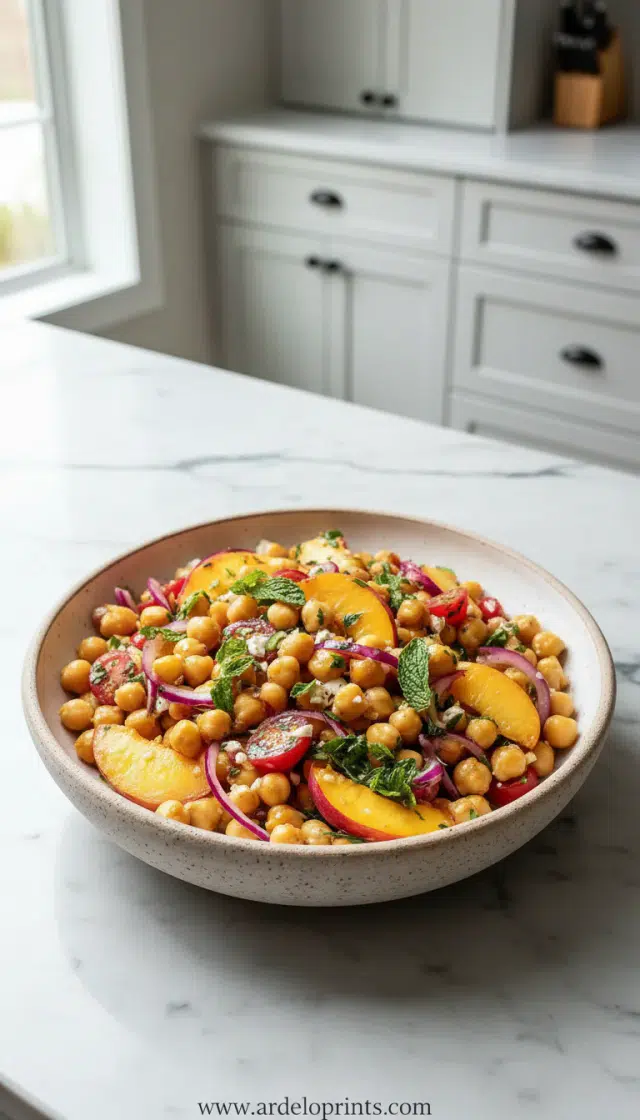 Chickpea Peach Salad with Honey Lime Dressing