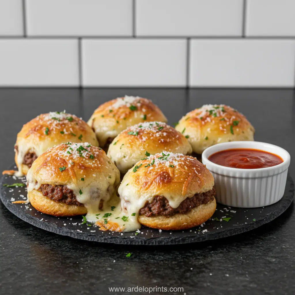 Garlic Parmesan Cheeseburger Bombs Recipe - final presentation