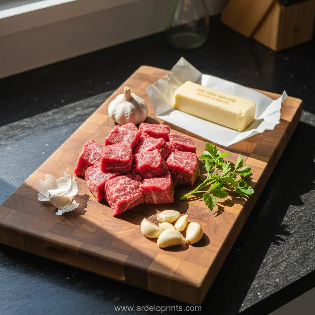 Crockpot Garlic Butter Steak Bites Recipe - ingredients preparation