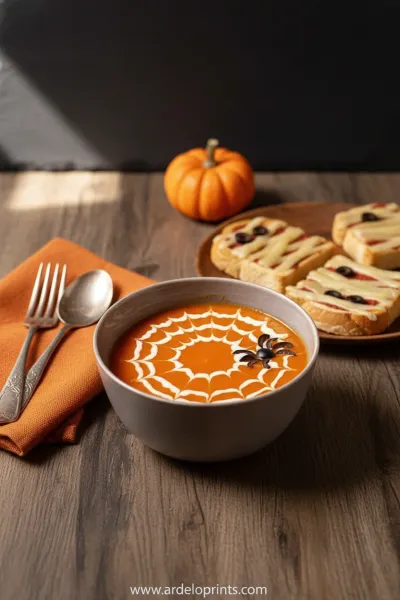 Spiders Web Soup with Mummy Toasties Recipe - ready to serve