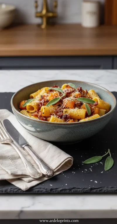 Pumpkin & Caramelized Onion Pasta Recipe - ready to serve