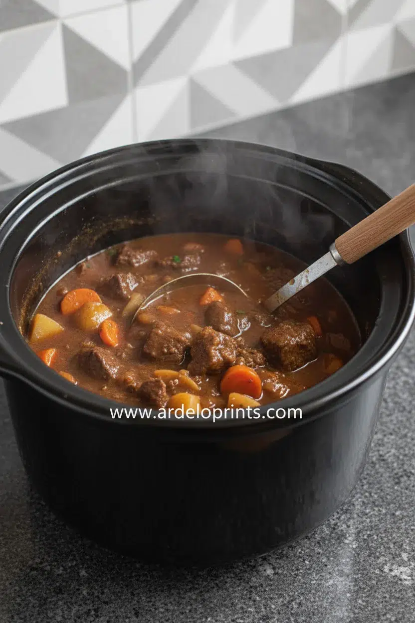 Hearty Slow Cooker Beef and Vegetable Stew - cooking process