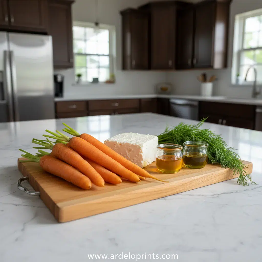 Honey Roasted Carrots with Feta & Dill - ingredients preparation