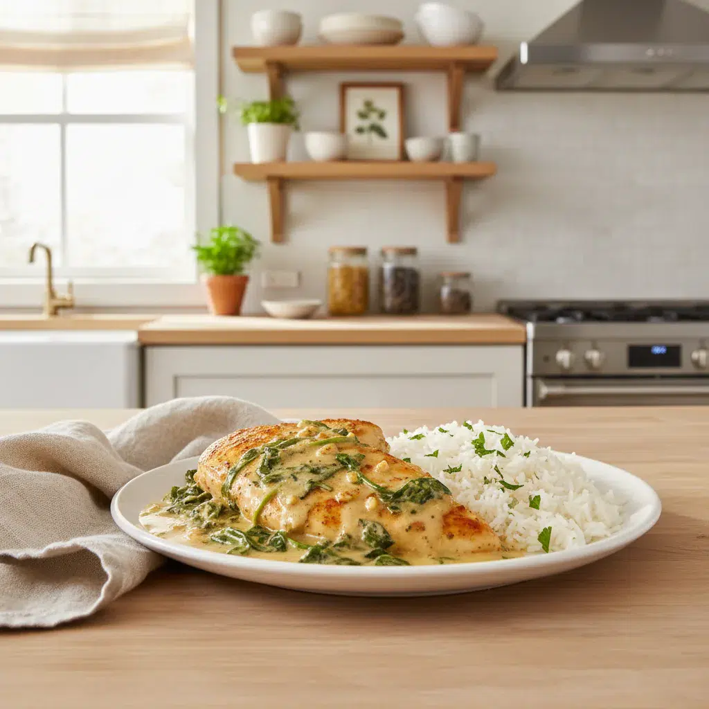 Creamy Spinach Garlic Chicken Recipe - final presentation