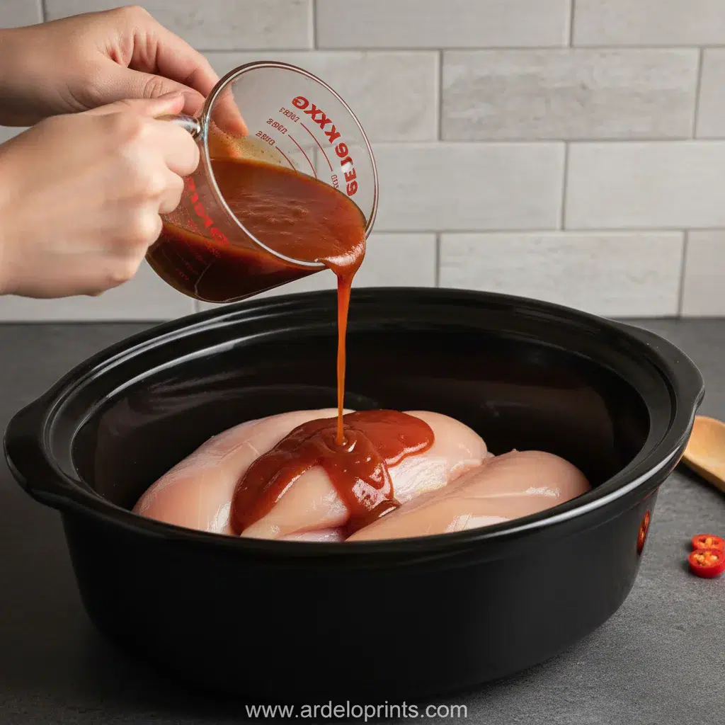 Slow Cooker Sweet Chili Chicken Recipe - cooking process