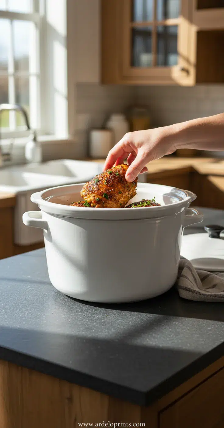 Slow Cooker Chicken Thighs: Easy Recipe - cooking process