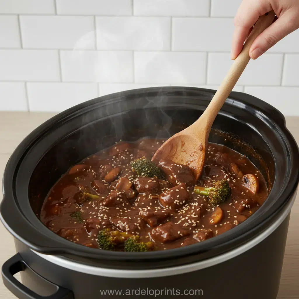 Slow Cooker Beef & Broccoli: Easy Dinner - cooking process