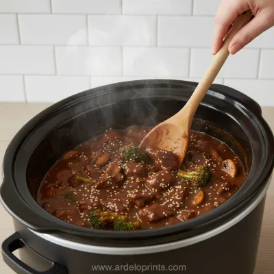 Slow Cooker Beef & Broccoli: Easy Dinner - cooking process