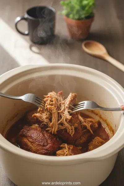 Easy Summer Slow Cooker BBQ Pulled Chicken - cooking process