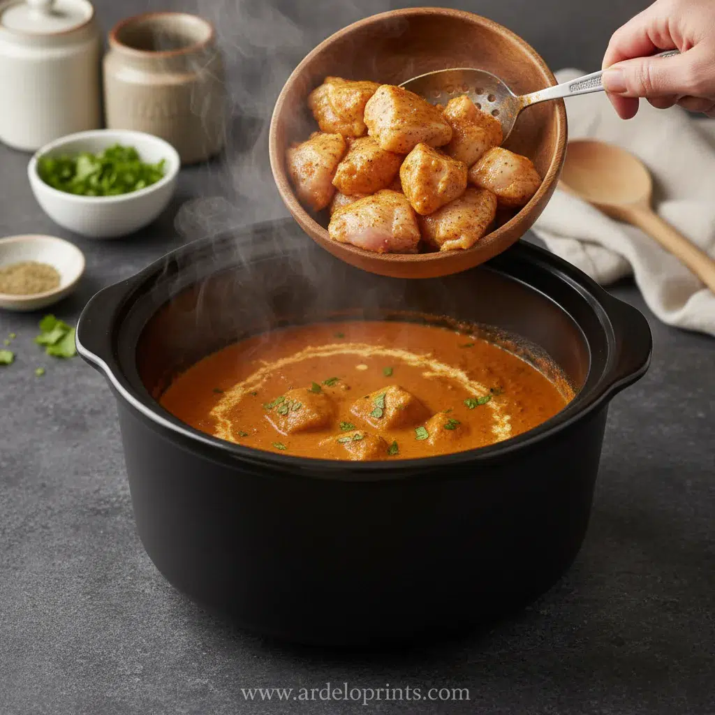 Slow Cooker Butter Chicken: Creamy & Flavorful - cooking process