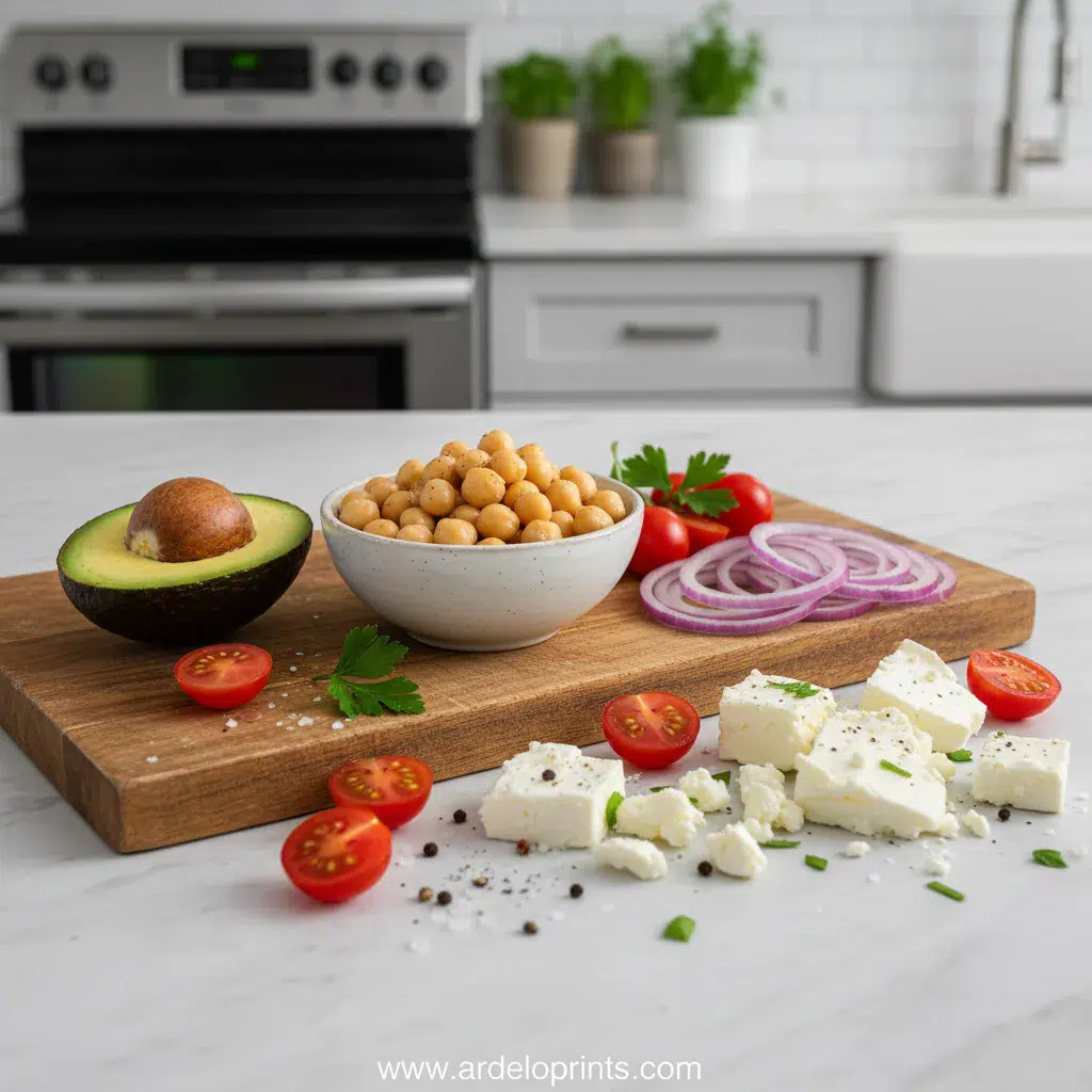 Chickpea Feta Avocado Salad Recipe - ingredients preparation